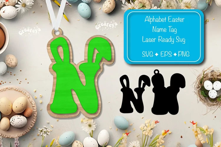 Alphabet Letter N Easter basket tags Easter tag Laser Cut