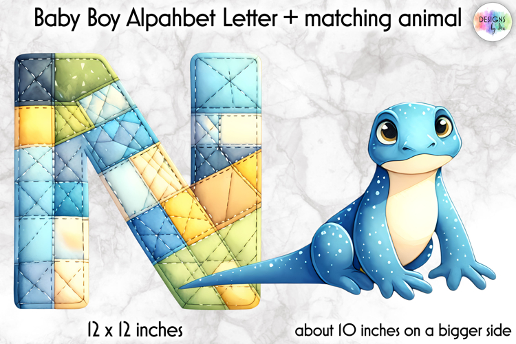Cute Patchwork Baby Alphabet and Baby Animals PNG, Monogram