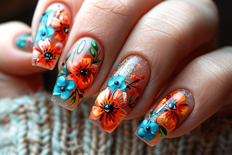 Nail art with floral pattern