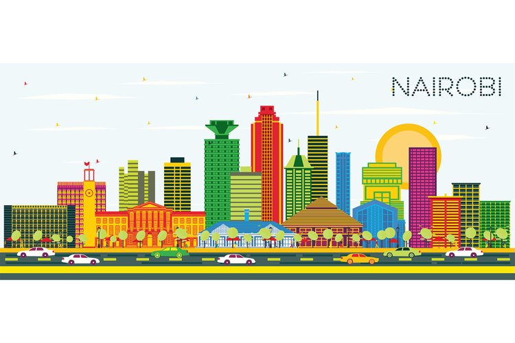 Nairobi Kenya City Skyline with Color Buildings and Blue Sky