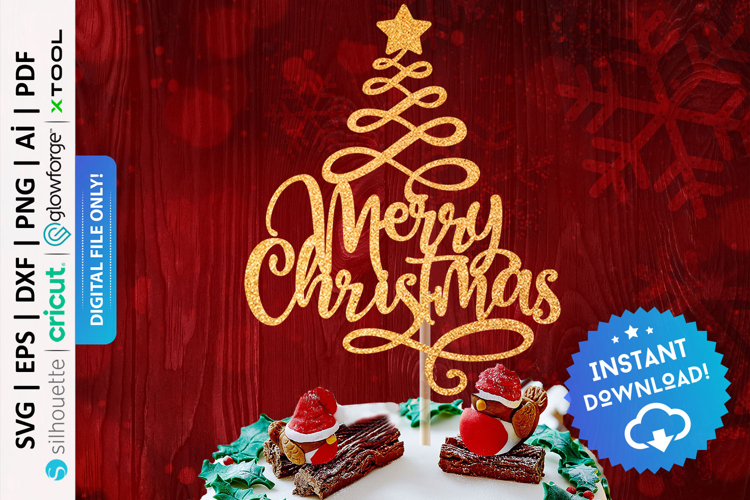 Merry Christmas Tree Cake Topper Svg - PD0485
