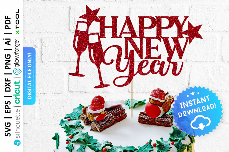 Happy New Year Cake Topper Svg - PD0343 example image 1