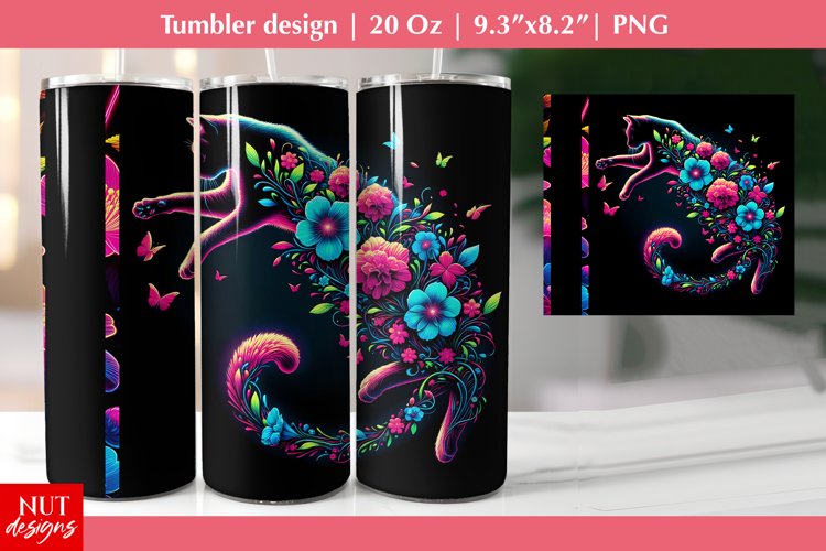Cat   flowers tumbler design Summer cat Add name tumbler PNG