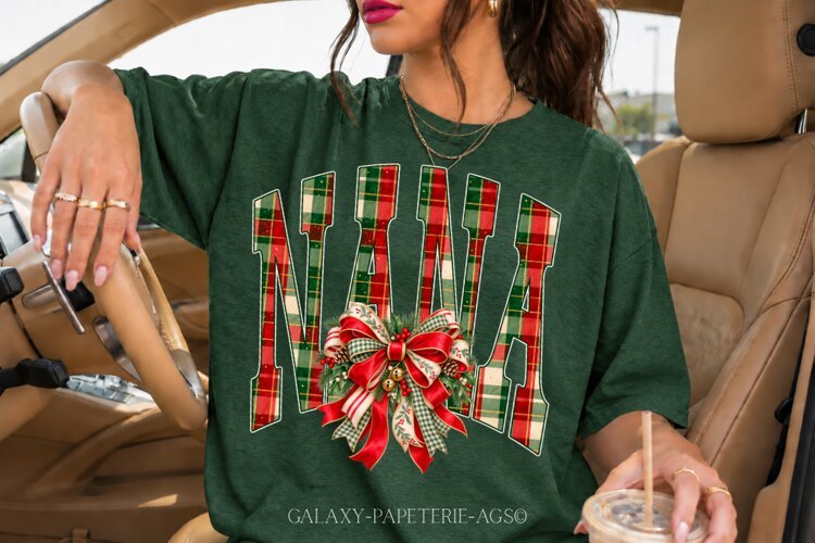 Nana Christmas PNG | Plaid Holiday Bow Design example image 1