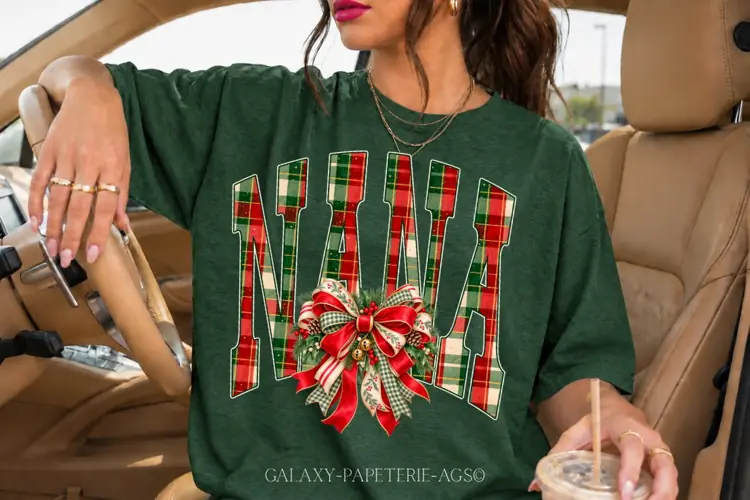 Nana Christmas PNG | Plaid Holiday Bow Design