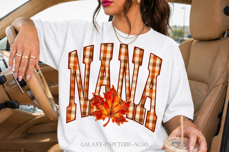 Nana PNG | Fall Plaid Leaf Shirt Design
