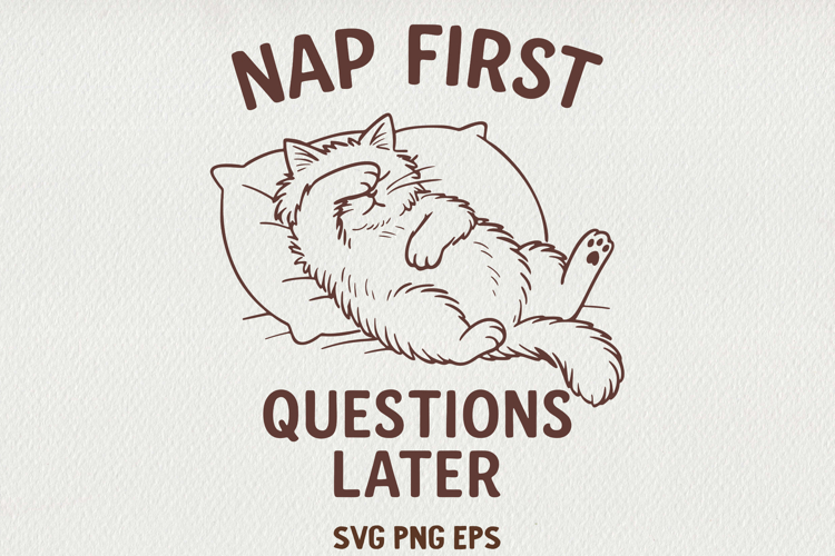 Sarcastic Cat Illustration Funny Lazy Line Art Kitty SVG PNG