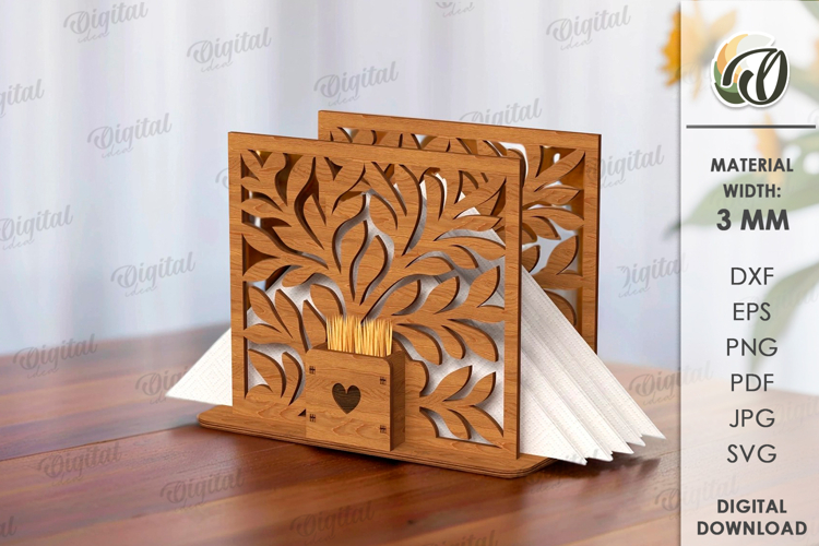 Napkin Holder With Toothpick Holder Laser Cut. Kitchen SVG