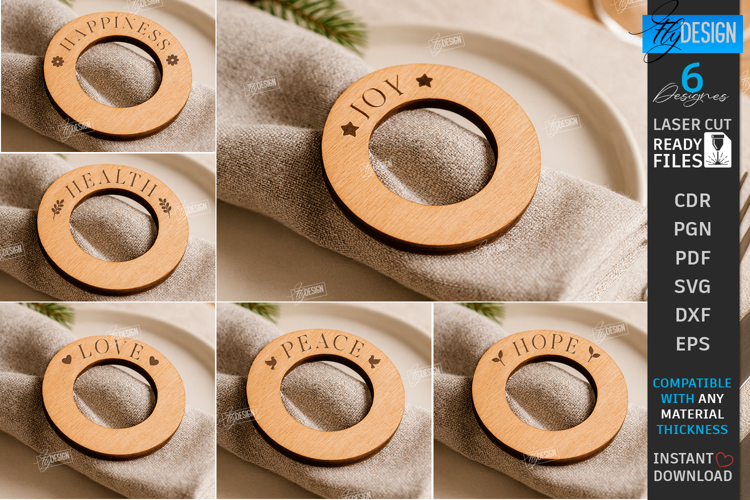 Round Napkin Rings Laser Cut Kit|Adornment Dining Table SVG