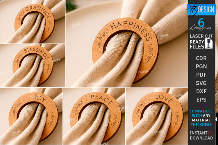 Round Napkin Rings Laser Cut Kit|Adornment Dining Table SVG
