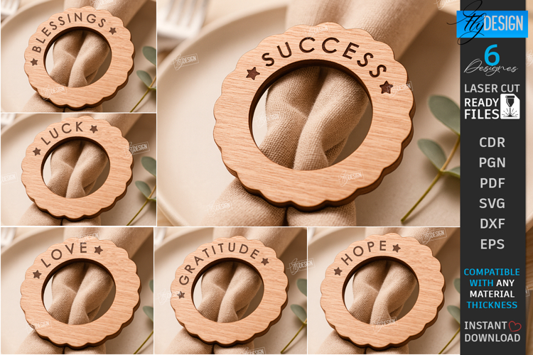 Round Napkin Rings Laser Cut Kit|Adornment Dining Table SVG
