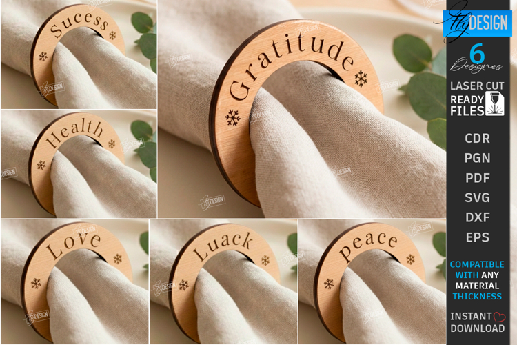 Round Napkin Rings Laser Cut Kit|Adornment Dining Table SVG