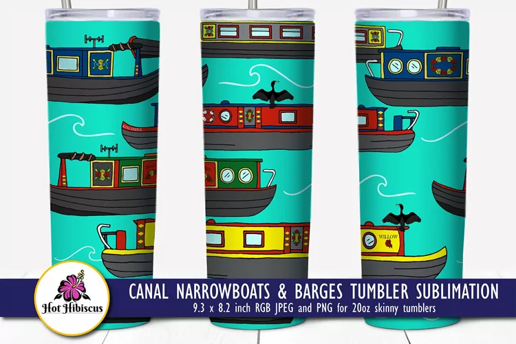 Canal Narrowboats and Barges Seamless Tumbler Sublimation