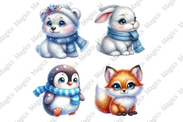 Cute Winter Animal with Blue Eyes in the Snow