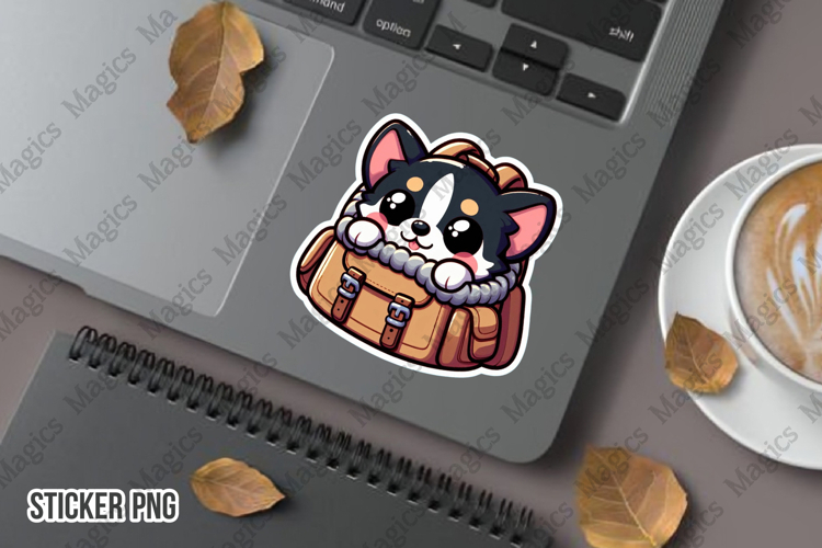 Baby Dog Peeking Out of a Backpack Sublimation Sticker