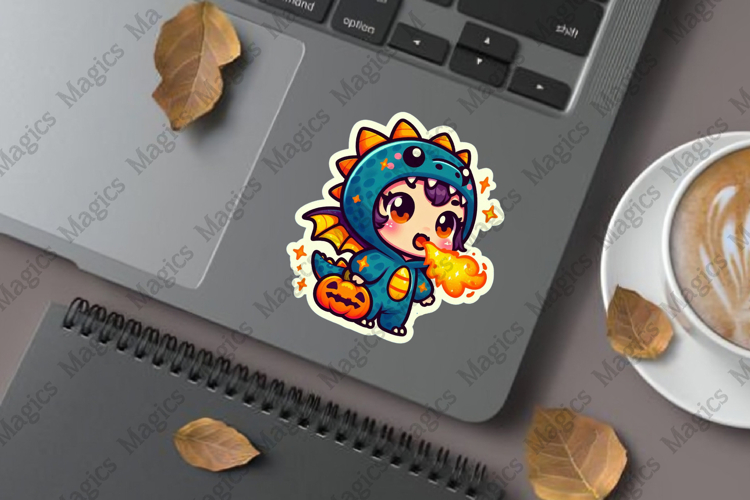 Baby Dragon in Halloween Pajamas Sublimation Sticker