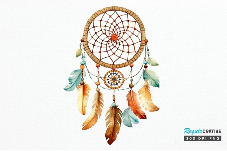 Native American Dreamcatcher Watercolor PNG Clipart