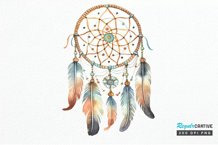 Native American Dreamcatcher Watercolor PNG Clipart