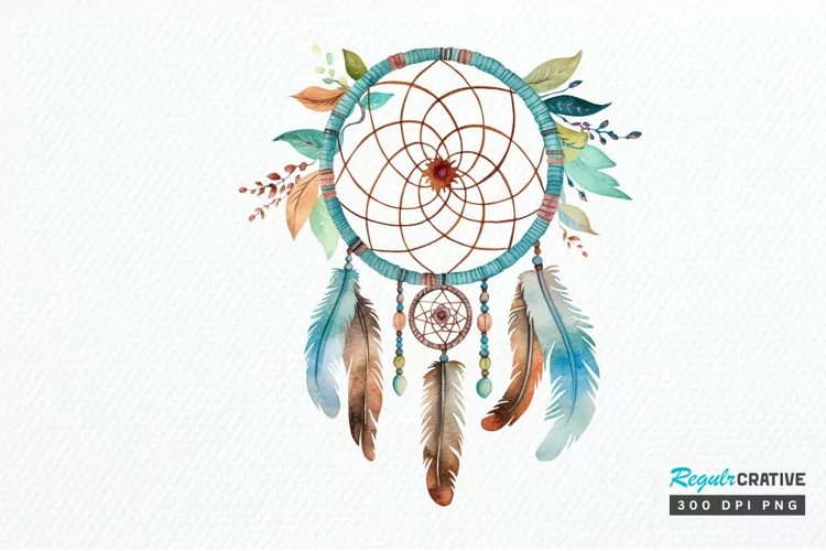 Native American Dreamcatcher Watercolor PNG Clipart