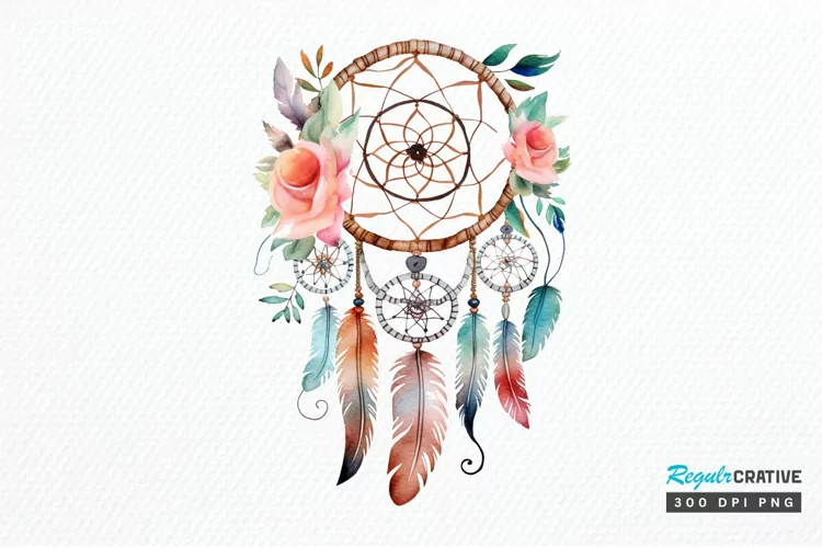 Native American Dreamcatcher Watercolor PNG Clipart