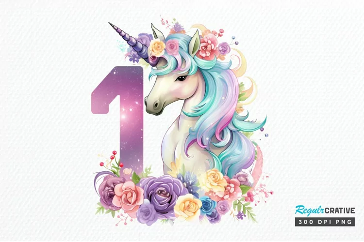 Number Unicorn Birthday PNG Clipart