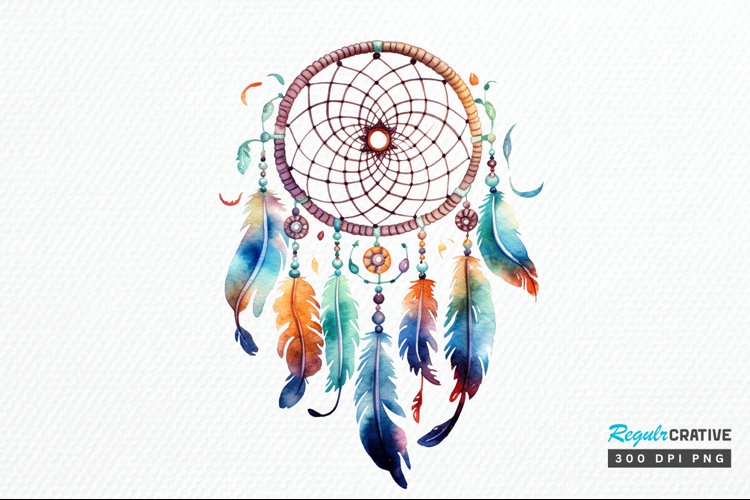 Native American Dreamcatcher Watercolor PNG Clipart example image 1