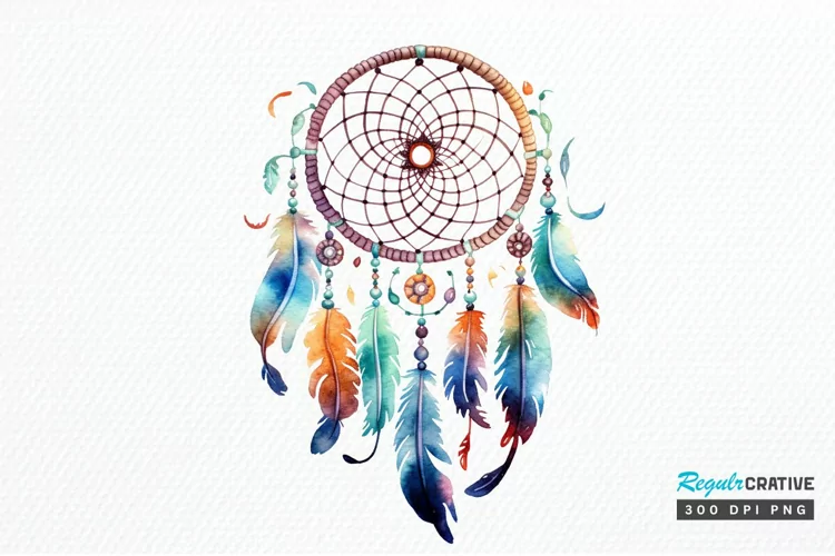 Native American Dreamcatcher Watercolor PNG Clipart