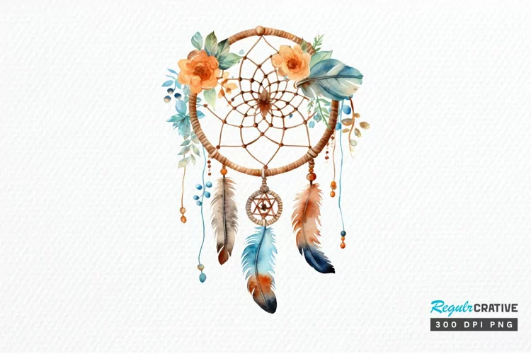 Native American Dreamcatcher Watercolor PNG Clipart