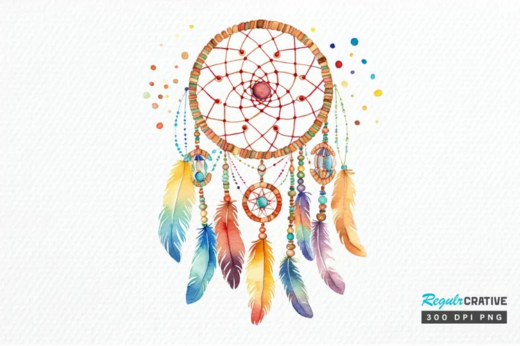 Native American Dreamcatcher Watercolor PNG Clipart