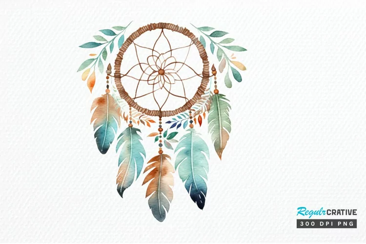 Native American Dreamcatcher Watercolor PNG Clipart