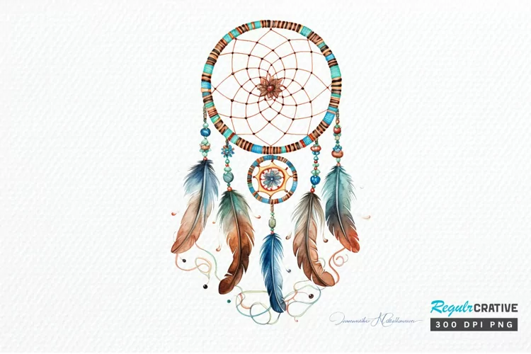 Native American Dreamcatcher Watercolor PNG Clipart
