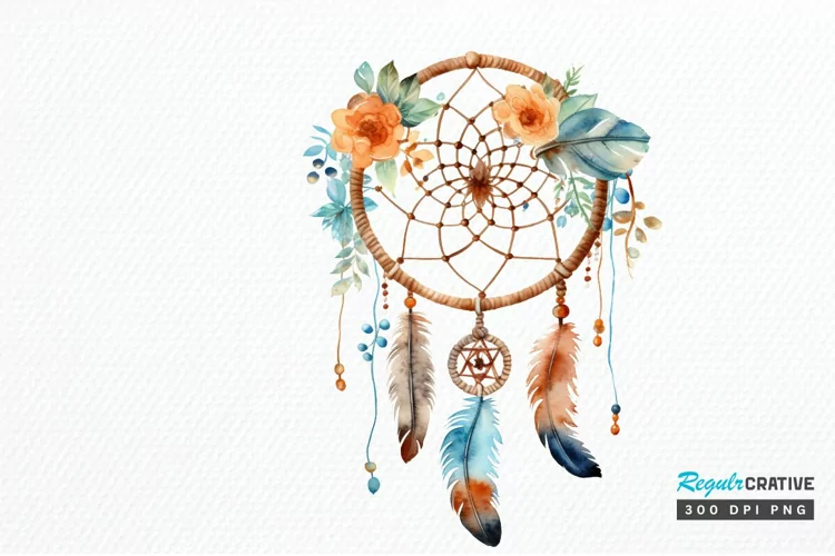 Native American Dreamcatcher Watercolor PNG Clipart