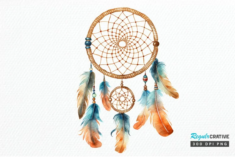 Native American Dreamcatcher Watercolor PNG Clipart