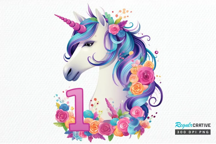 Number Unicorn Birthday PNG Clipart