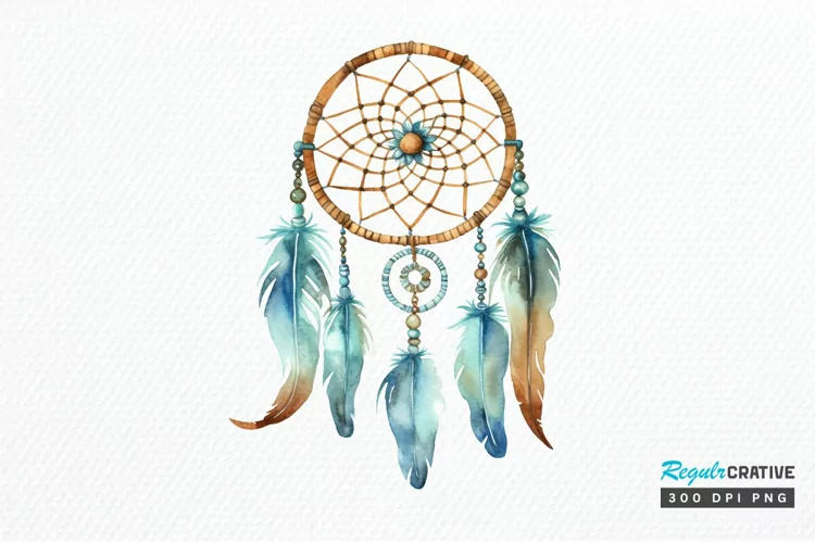 Native American Dreamcatcher Watercolor PNG Clipart