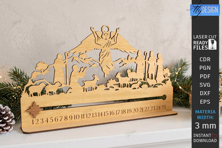 Nativity Christmas Countdown Laser Cut | Advent Calendar SVG example image 1
