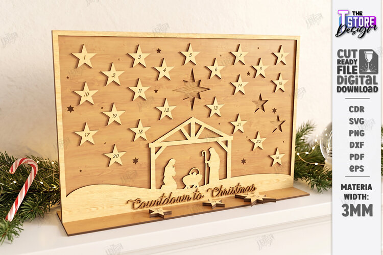 Nativity Christmas Countdown Laser Cut | Wooden Nativity Adv example image 1