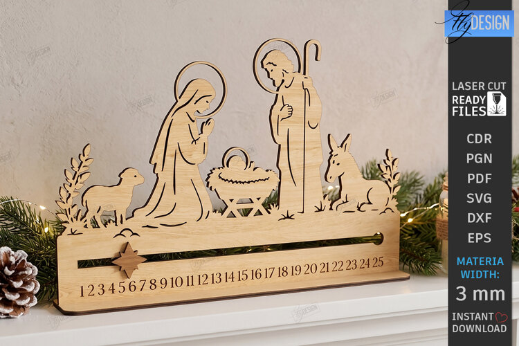 Nativity Christmas Countdown Laser Cut | Advent Calendar SVG example image 1