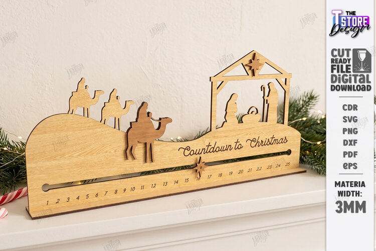 Nativity Christmas Countdown Laser Cut | Wooden Nativity Adv example image 1
