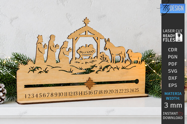 Nativity Christmas Countdown Laser Cut | Advent Calendar SVG example image 1