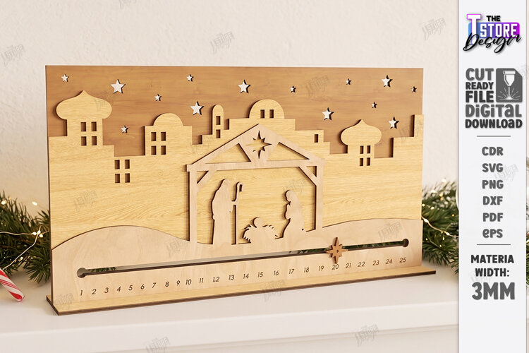 Nativity Christmas Countdown Laser Cut | Wooden Nativity Adv example image 1