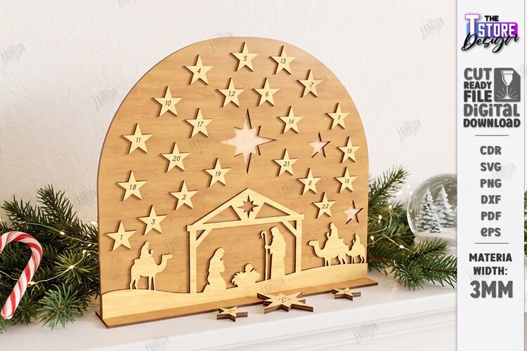 Nativity Christmas Countdown Laser Cut | Wooden Nativity Adv example image 1