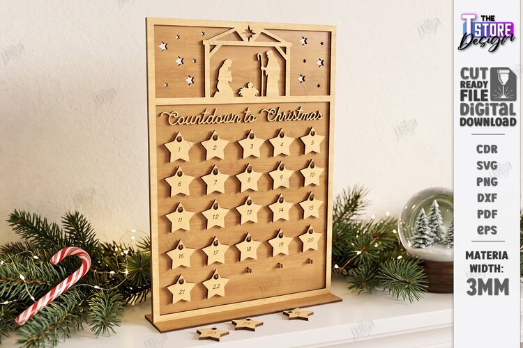 Nativity Christmas Countdown Laser Cut | Wooden Nativity Adv example image 1