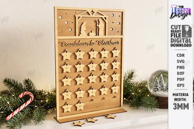 Nativity Christmas Countdown Laser Cut | Wooden Nativity Adv