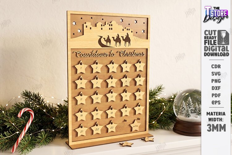 Nativity Christmas Countdown Laser Cut | Wooden Nativity Adv example image 1