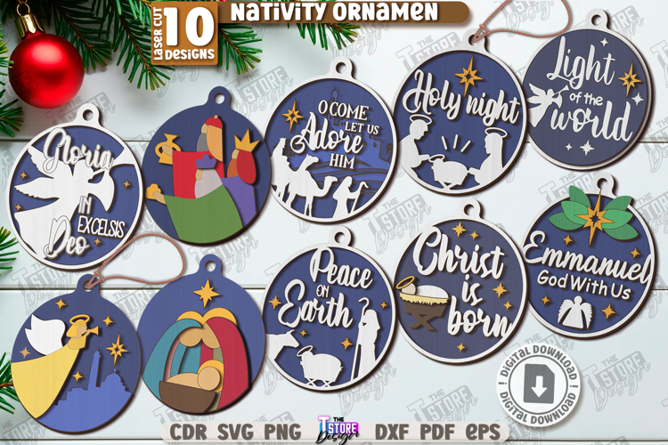 Nativity Ornaments Laser Cut Bundle|Christmas Round Tree Toy