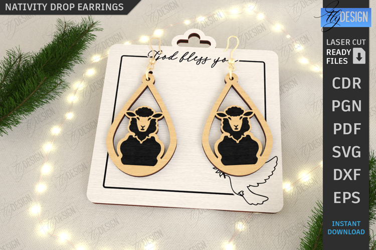 Nativity Drop Earrings Laser Cut | Xmas Pendant Earrings SVG