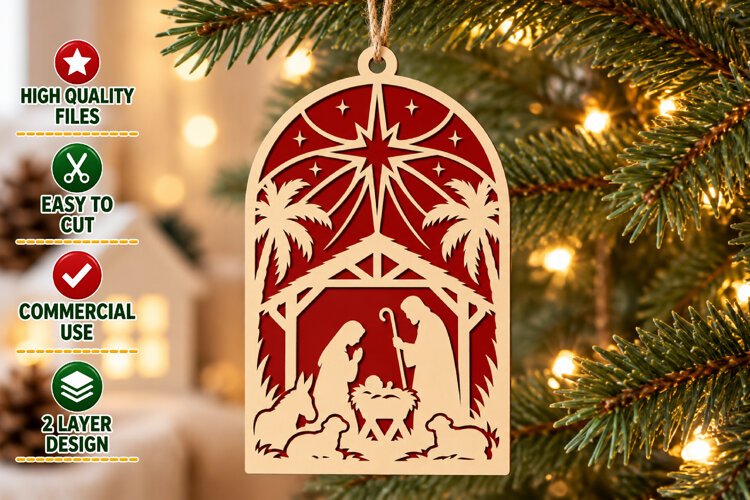 Nativity Laser Cut Christmas Ornament SVG example image 1
