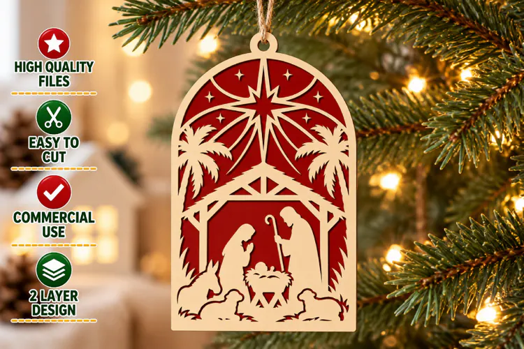 Nativity Laser Cut Christmas Ornament SVG