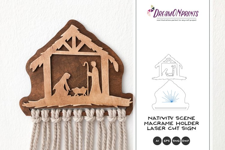 Nativity Laser Cut Design | Christmas Macrame Hanger example image 1